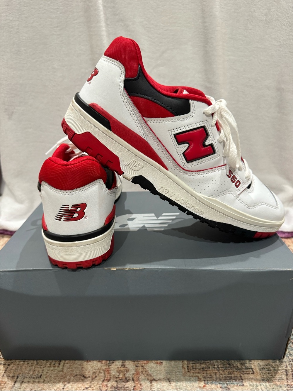 New Balance Kids White & Red Retro-Style Sneakers
